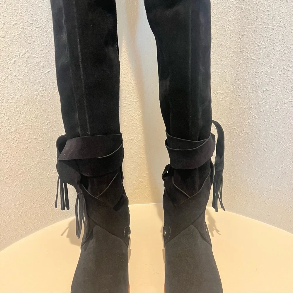 See By Chloe Dasha Suede Black Over the Knee Block Heel Boots Size 5 NEW